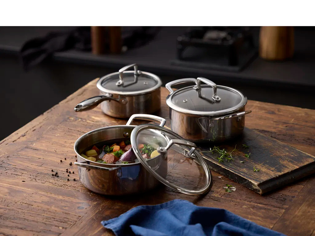 HOLM Hybrid 3ply Grydesæt med låg, 6 dele, Silver metallic