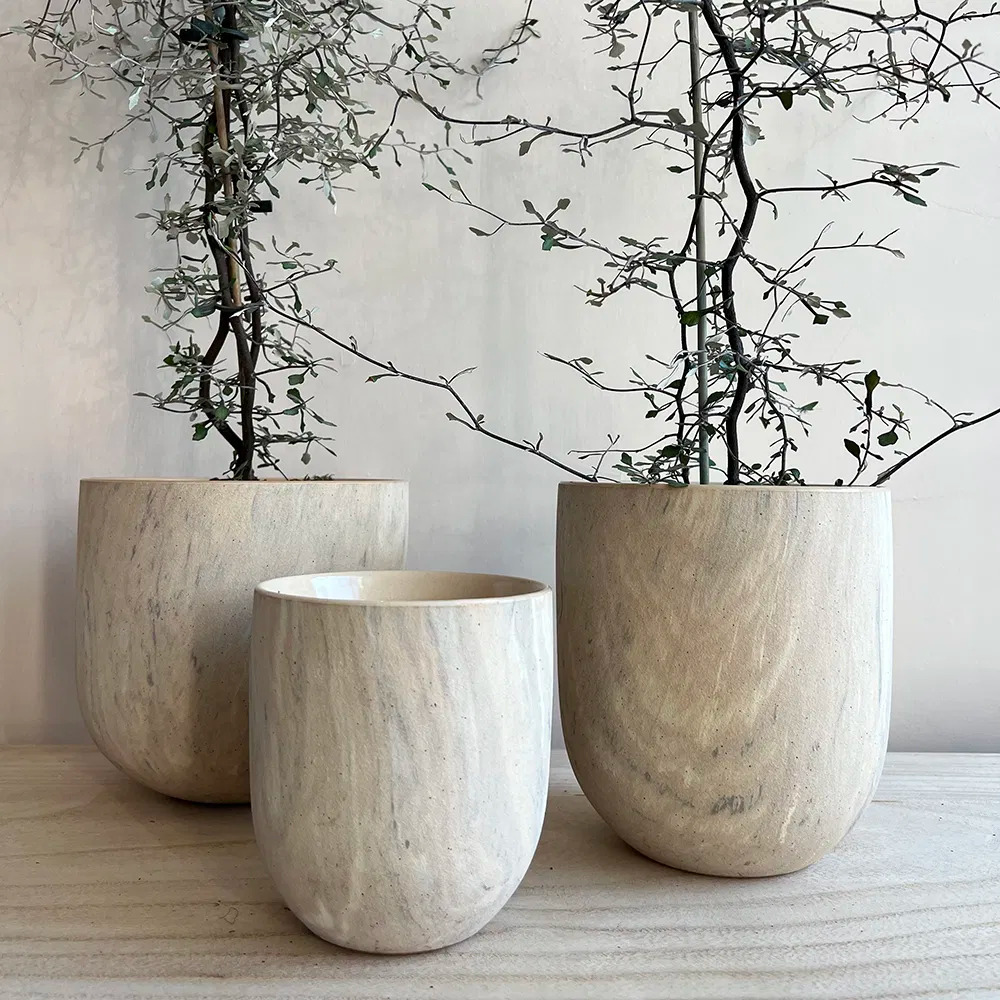 Keramik potte, lille, marmorlook sand Keramik potte, lille, marmorlook sand