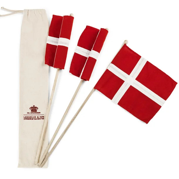 Stofflag på pind - 3 stk. hurraflag Dannebrog