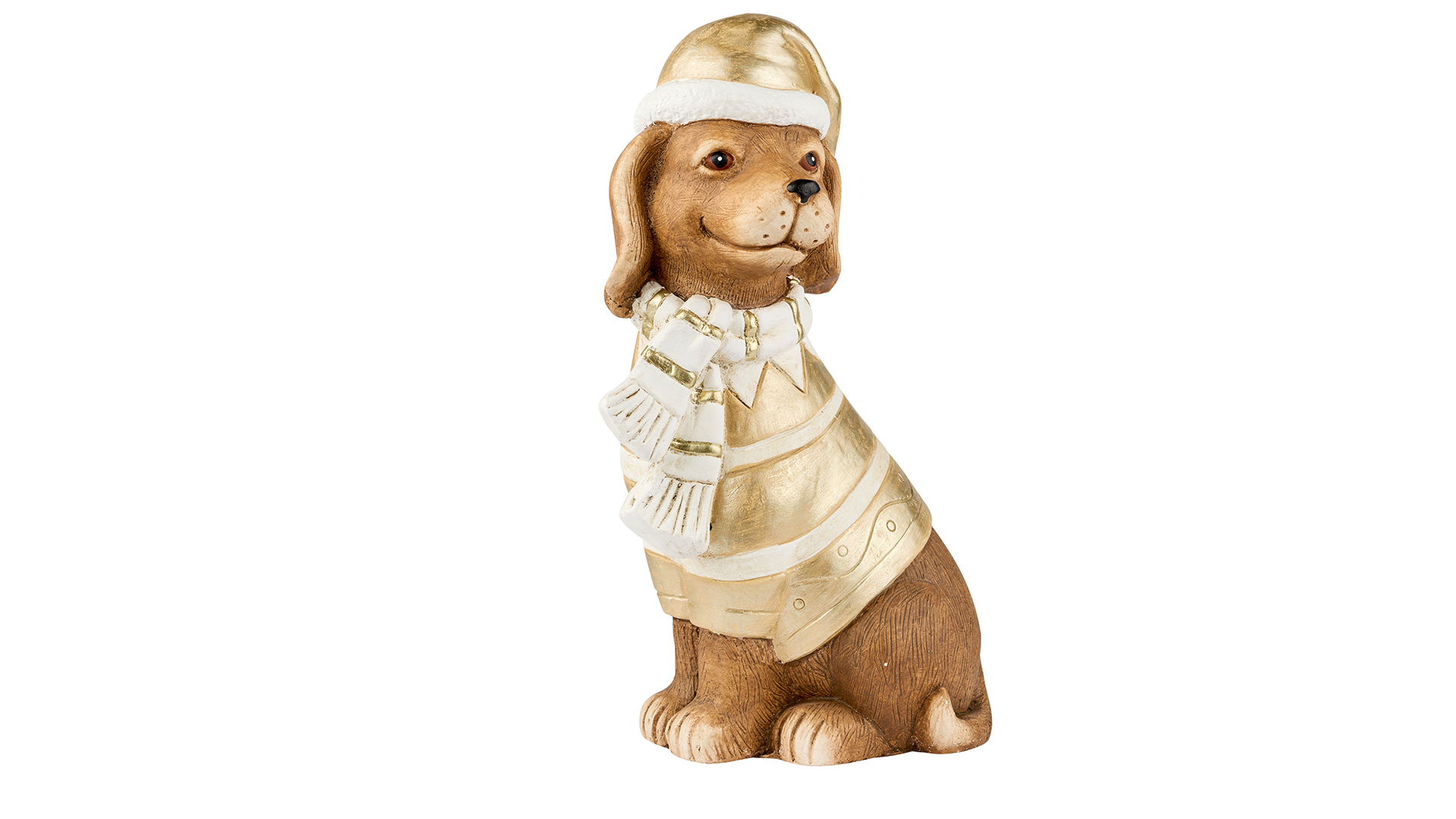Hund med nissehue 36x22 cm Brun/Guld