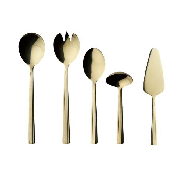 RAW - serveringsbestik 5 dele sæt champagne guldfarvet belægning