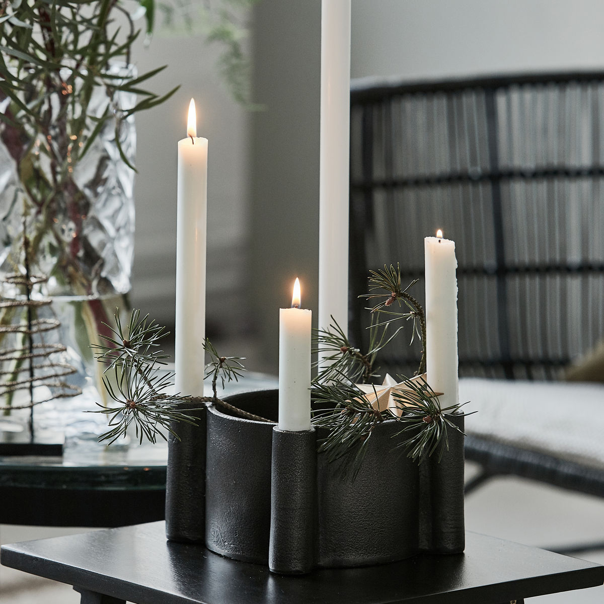 Lysestage, Four, antik kobber Lysestage, Four, antik kobber