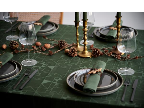 Juledug 140x220 Star Damask Forest green