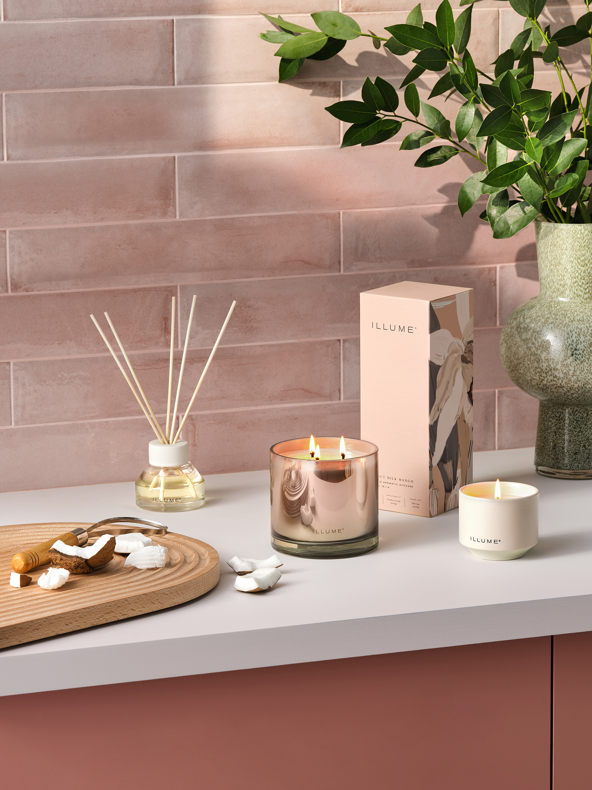 Coconut Milk Mango Duftpinde, Rosa,, 88,7 ML. - 9 Reeds - D8xH7 cm