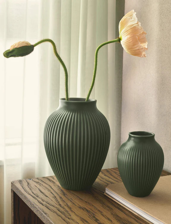 Knabstrup vase H 27 cm ripple mat celadon grøn