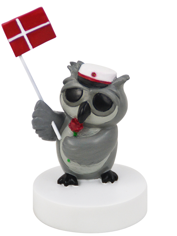 Bordflag, ugle med rød rose Bordflag, ugle med rød rose