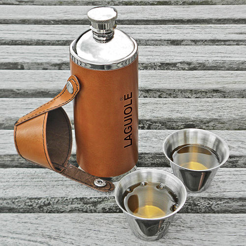 Laguiole Flaske med to kopper, læder Laguiole Flaske med to kopper, læder