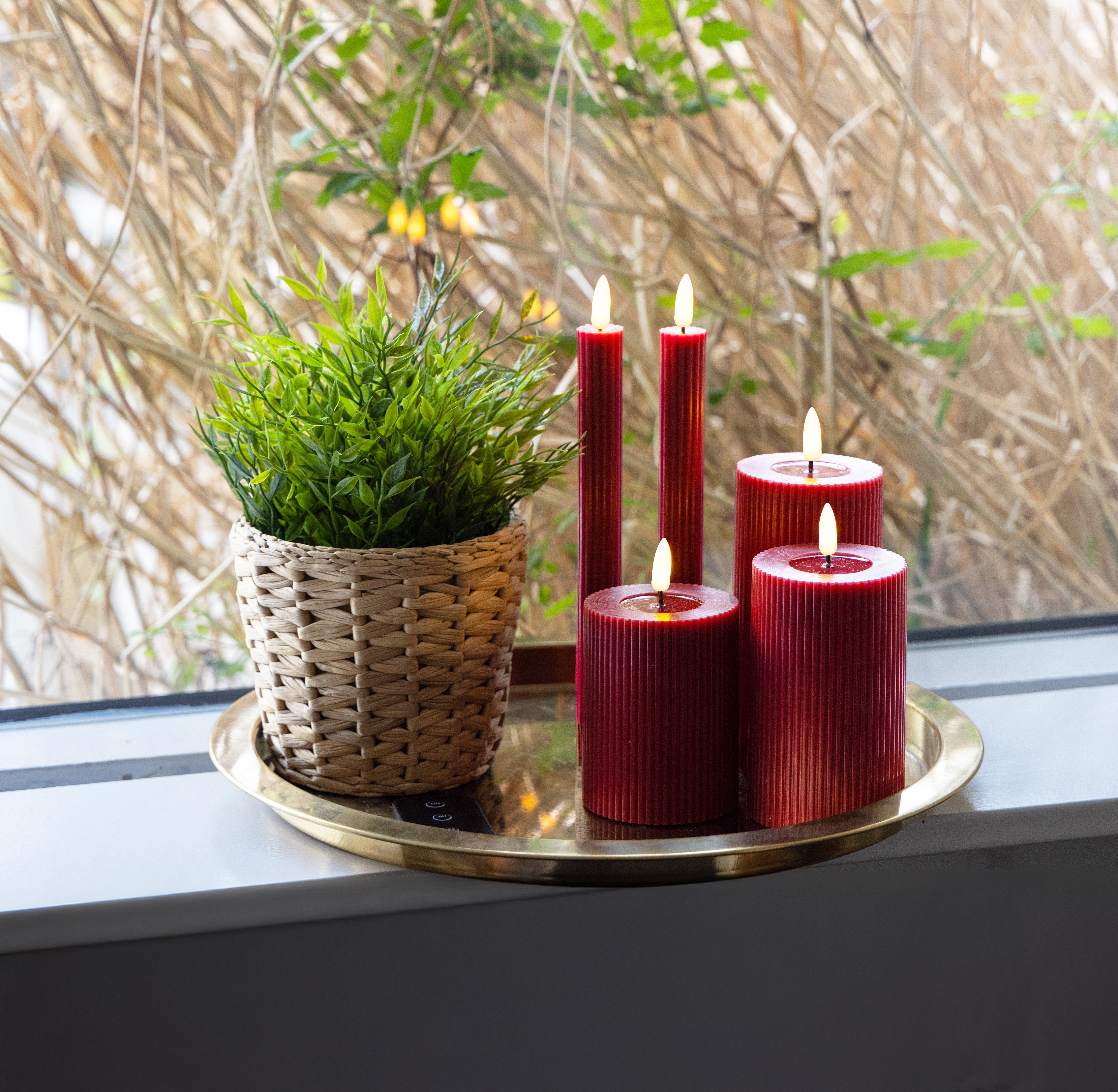 Skandi LED lys Rillet Sæt - 6 Dele - Rød, inklusiv fjernbetjening