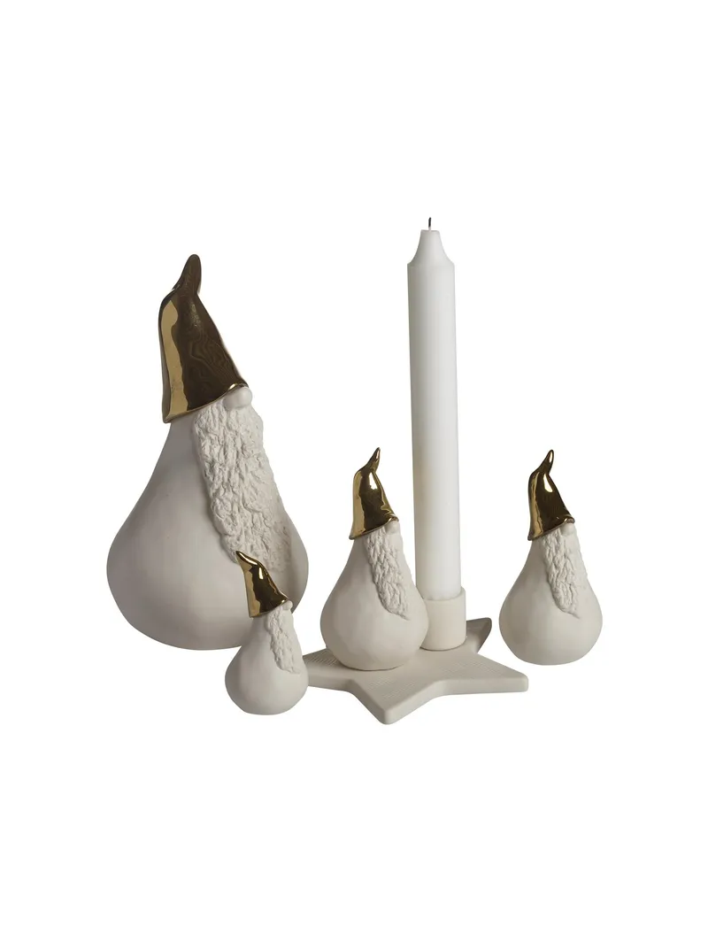 Santa Ture Lysestage, H.13 cm, hvid, guld