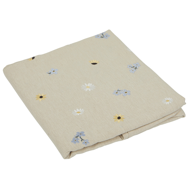 Majken Dug 140x250cm, hørfarvet med blomstermotiver