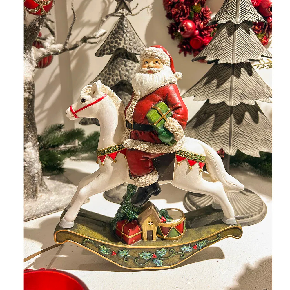 Julemand på gyngehest, multifarvet, H28/L24 cm Julemand på gyngehest, multifarvet, H28/L24 cm