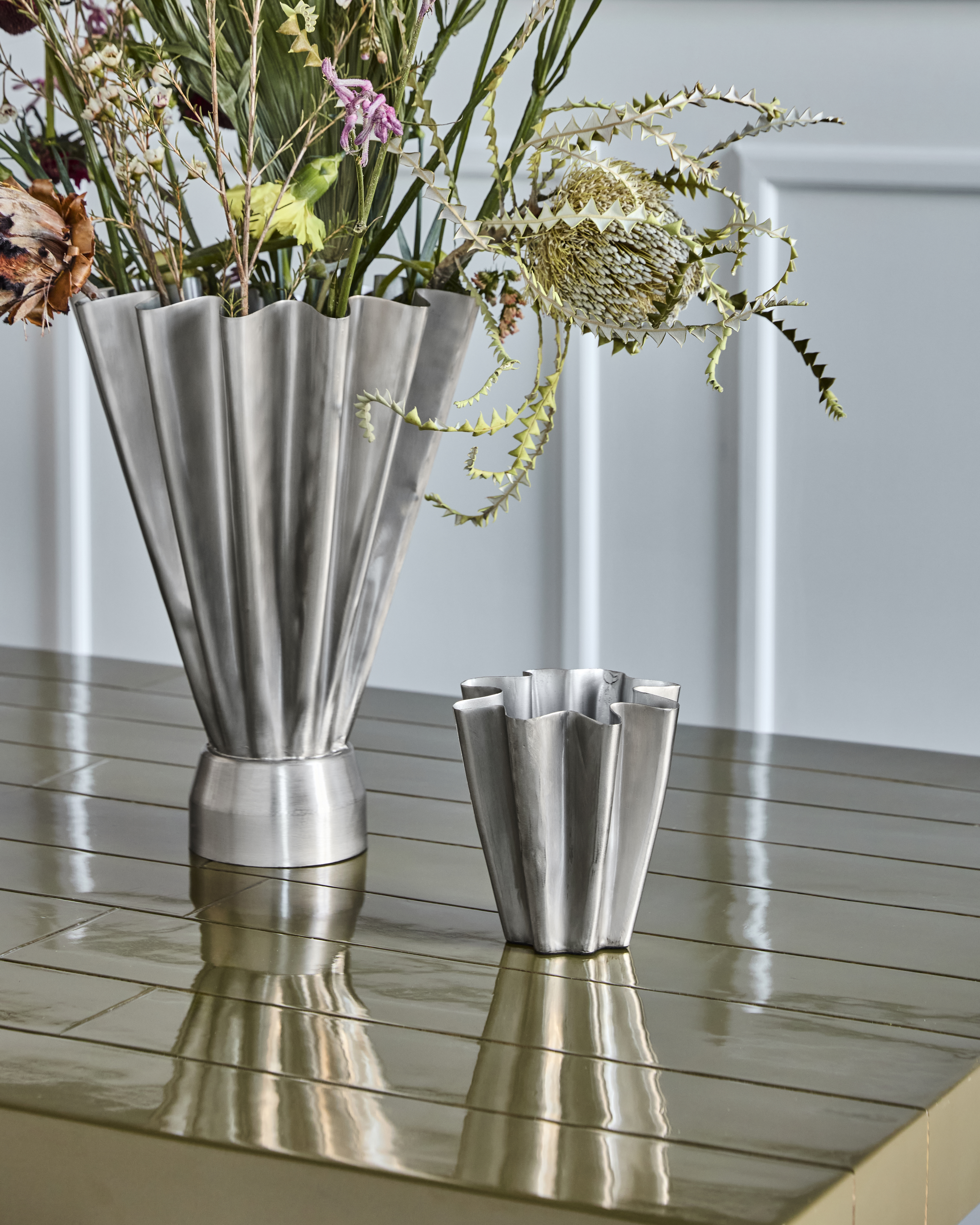 Vase, Flood, H: 13 cm, Lille, Børstet sølvfinish