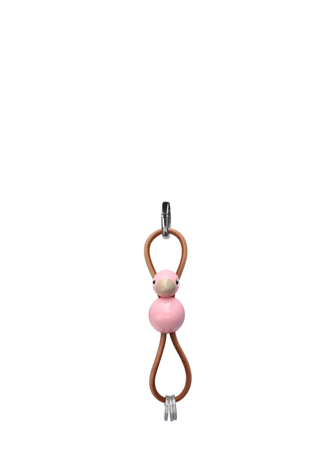 Kay Bojesen Fugl sølvtonet metal nøglering med naturlæder rosa