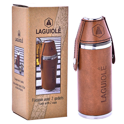 Laguiole Flaske med to kopper, læder Laguiole Flaske med to kopper, læder