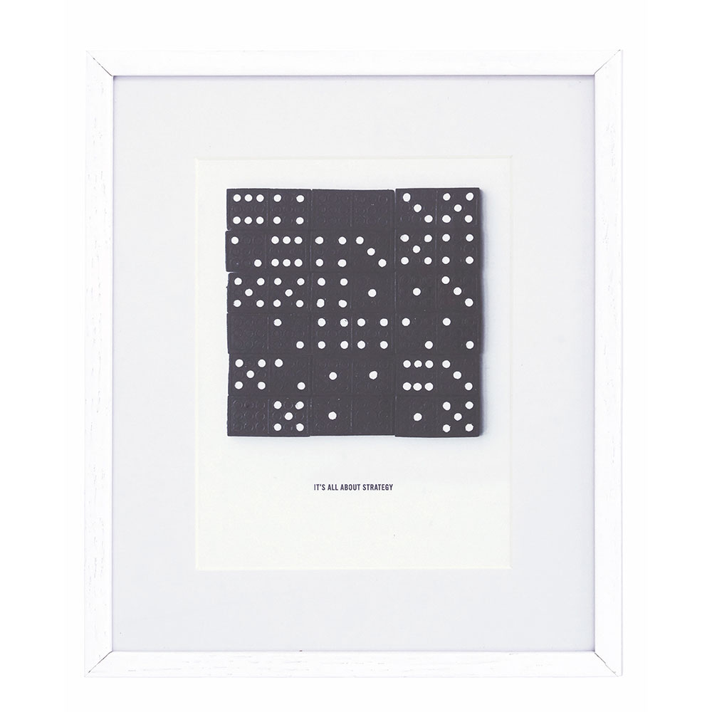 Illustration, domino, white oak frame