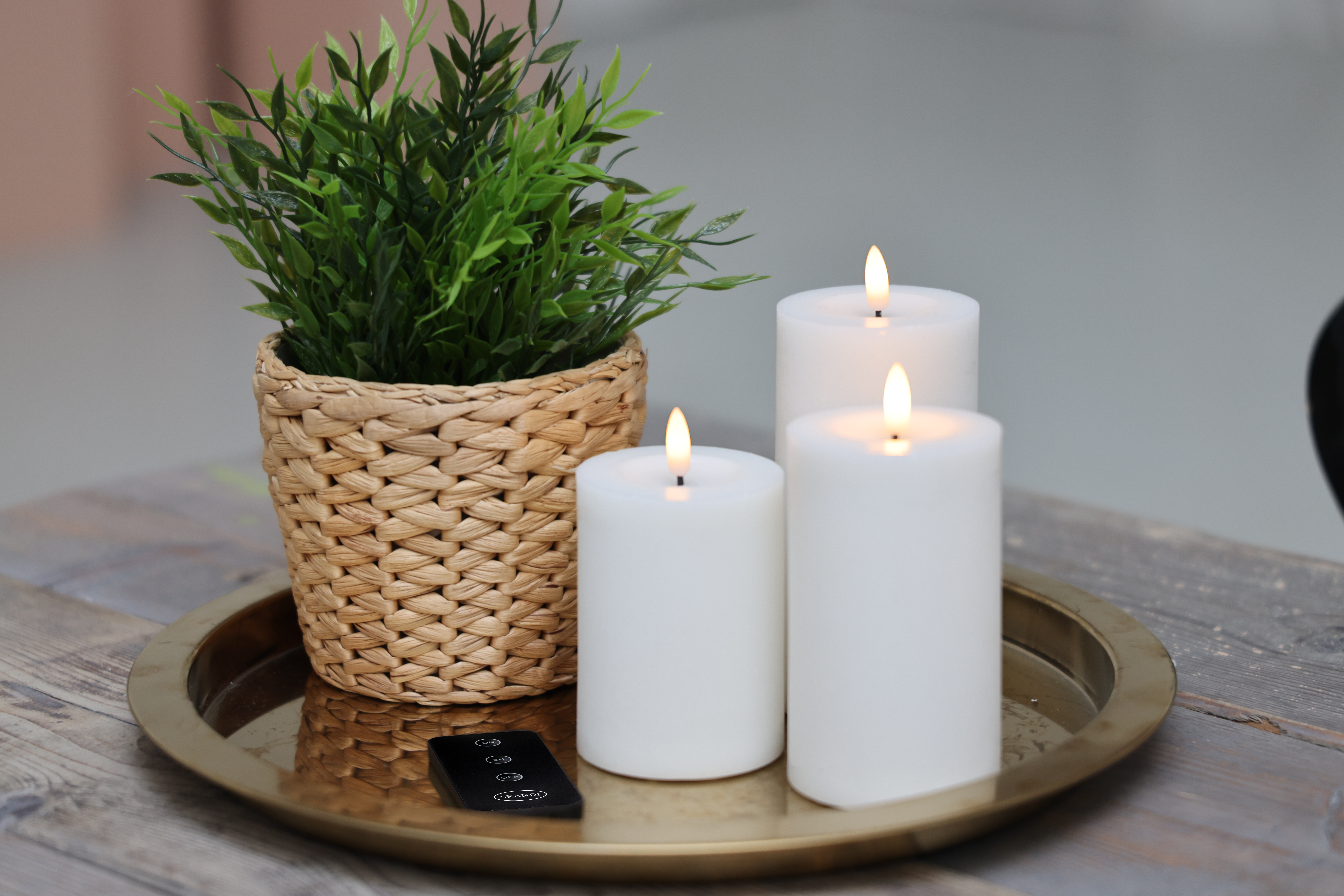 Skandi LED Bloklys Sæt - 3 Dele - Hvid, med fjernbetjening