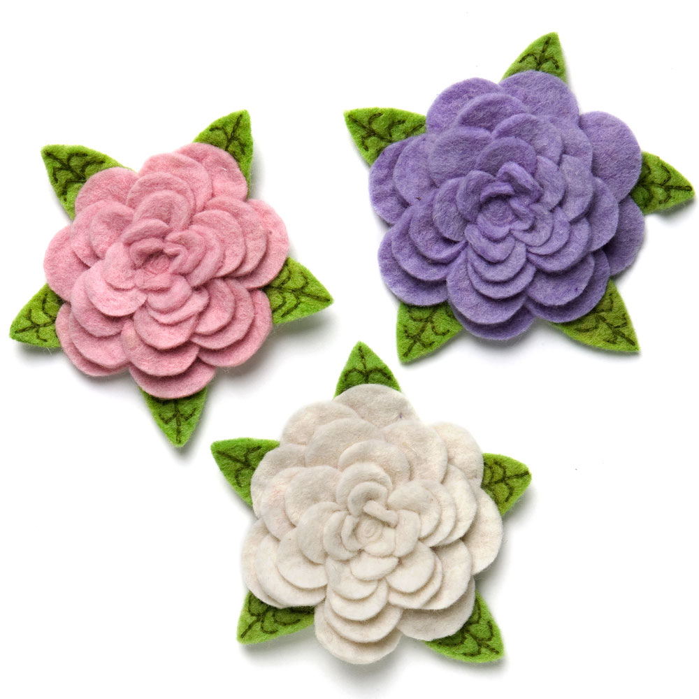 Big Brooches flower w/leaves - 3 colors