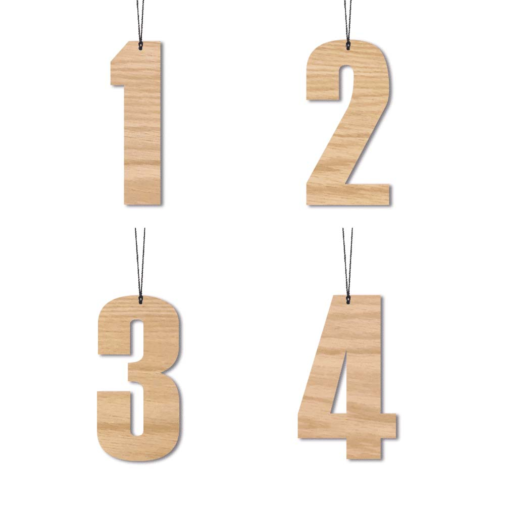 Advents tal - nr.1-4, egetræ, 6 cm. Advents tal - nr.1-4, egetræ, 6 cm.