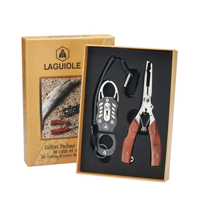 Laguiole Fiskesaks med fiskeholder. Rosentræ/stål