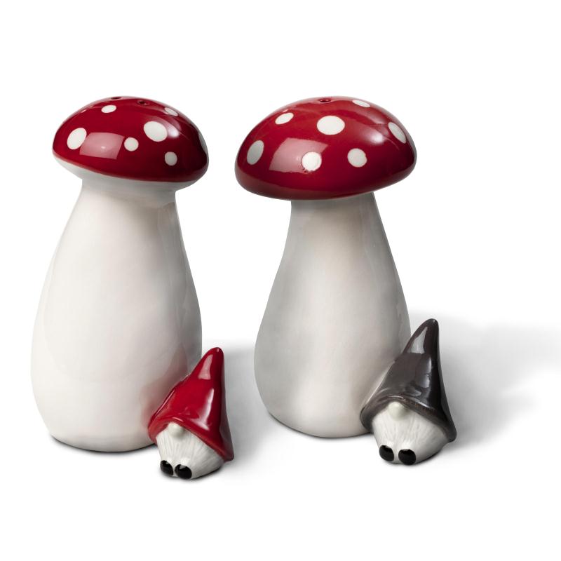 Salt og peber Gnome on mushroom 2 stk H.8-9cm