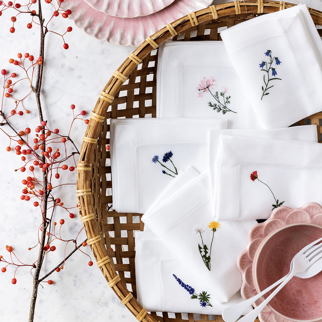 Langkilde & Søn 6 stk. Flora servietter med forskellige motiver