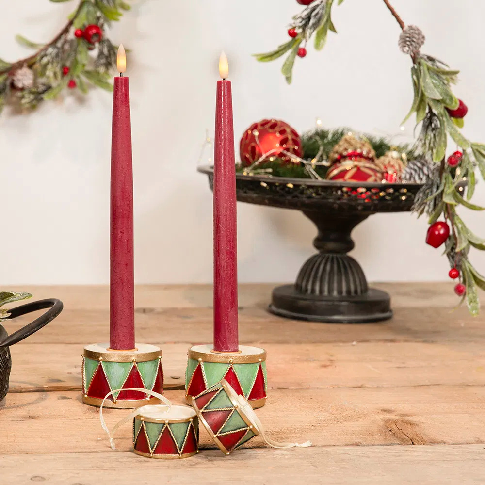 Tromme lysestage, rød/grøn, H5/D7 cm Tromme lysestage, rød/grøn, H5/D7 cm