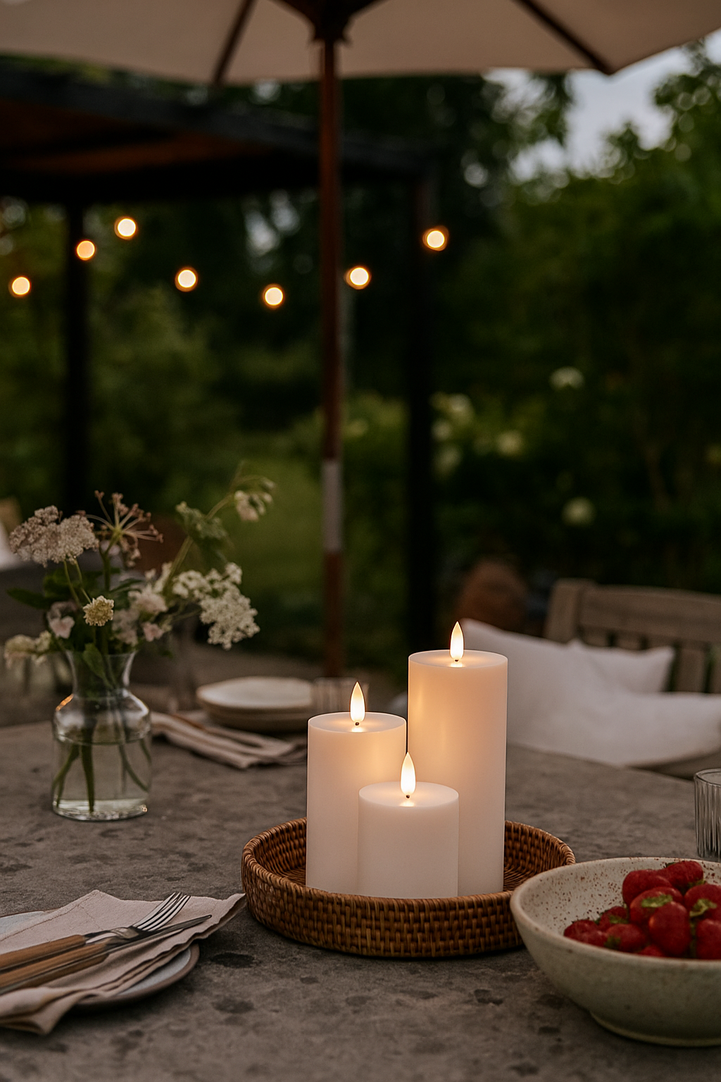 Skandi LED Bloklys Sæt - Ø7cm - Udendørs - Hvid, med fjernbetjening