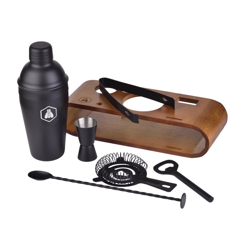 Laguiole Cocktail Sæt 7 dele med holder i træ