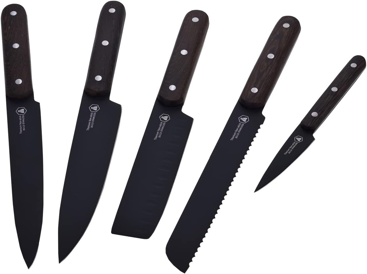 Laguiole Køkkenknive Sort/ Wenge 5 knive med tofarvet knivblok Laguiole Køkkenknive Sort/ Wenge 5 knive med tofarvet knivblok
