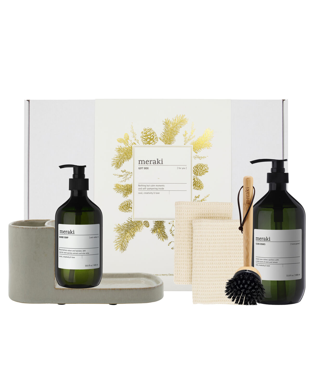Gaveæske, Grey Holder + Nature Brush + Anti-Odour Hand Soap, Forest Garden Dish Wash, 1000|490 ml|ml