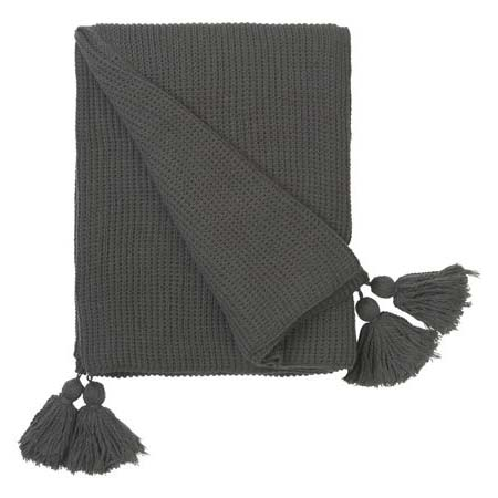 Plaid Bomuldsvævet m. kvast - STEEL* Plaid Bomuldsvævet m. kvast - STEEL*