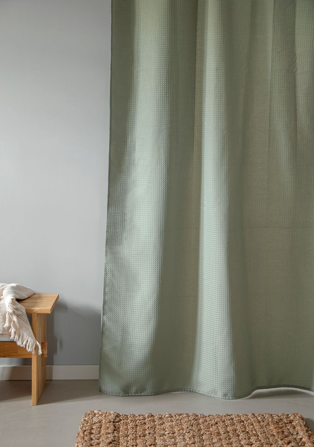 MOUD Home WAFFLE Badeforhæng i army grøn - 180x220 cm MOUD Home WAFFLE Badeforhæng i army grøn - 180x220 cm