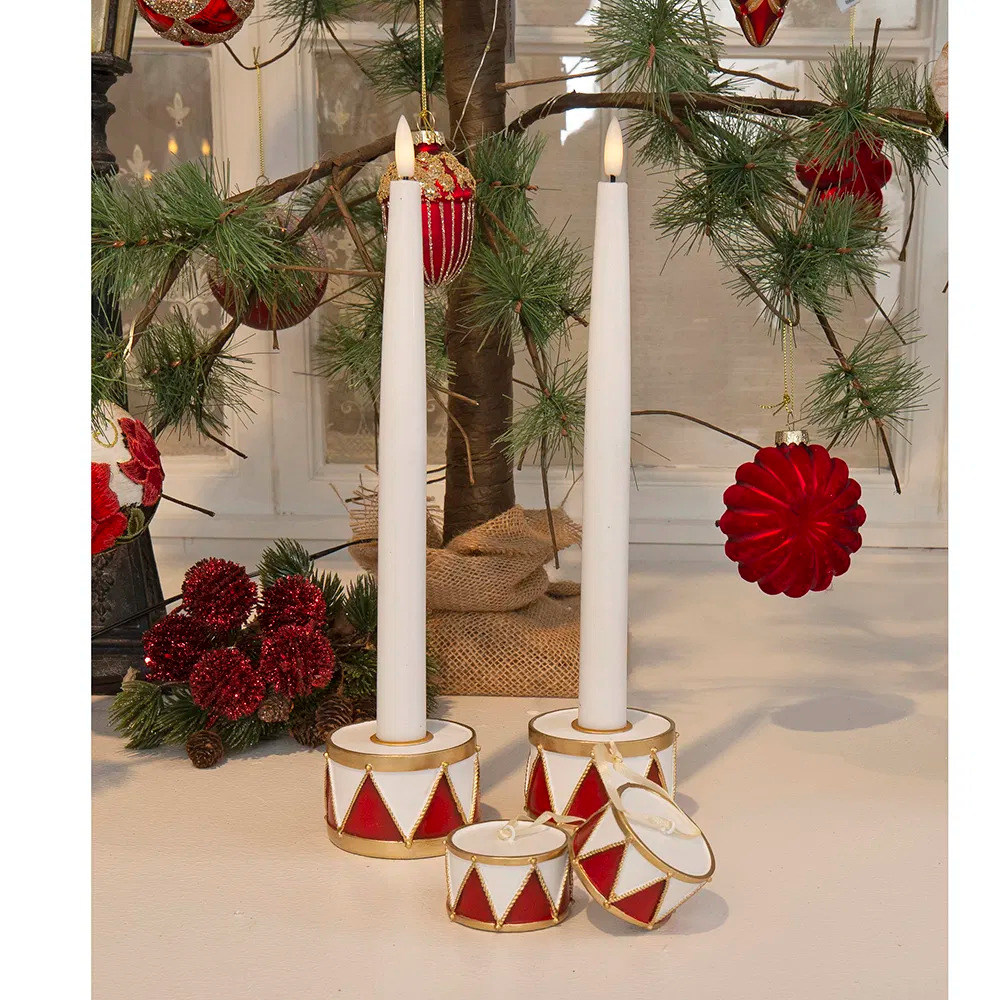 Tromme lysestage, rød/hvid, H5/D7 cm Tromme lysestage, rød/hvid, H5/D7 cm