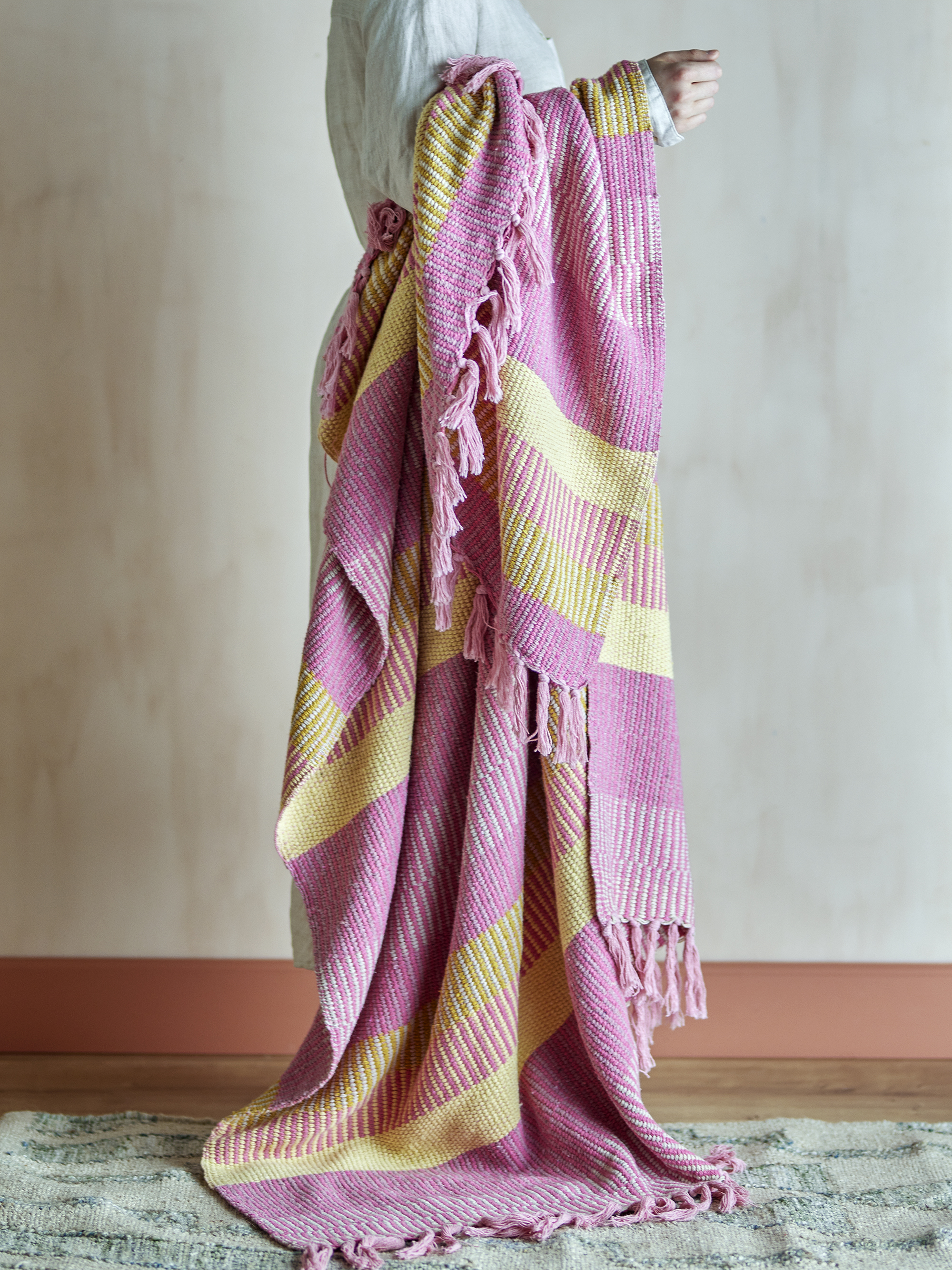 Isnel Plaid, Pink, Genanvendt Bomuld, L160xB130 cm