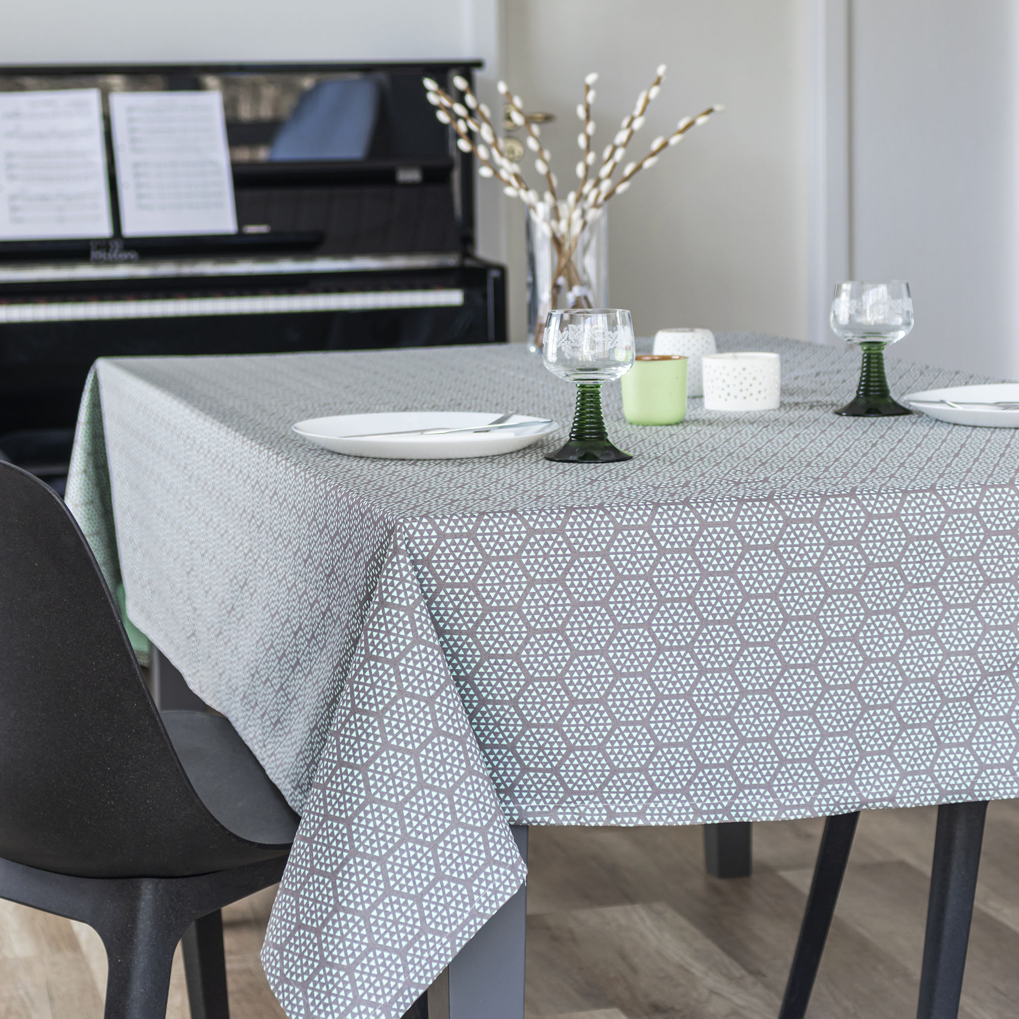 Komet bomuldsdug grå/grøn 150x270 cm* Komet bomuldsdug grå/grøn 150x270 cm*
