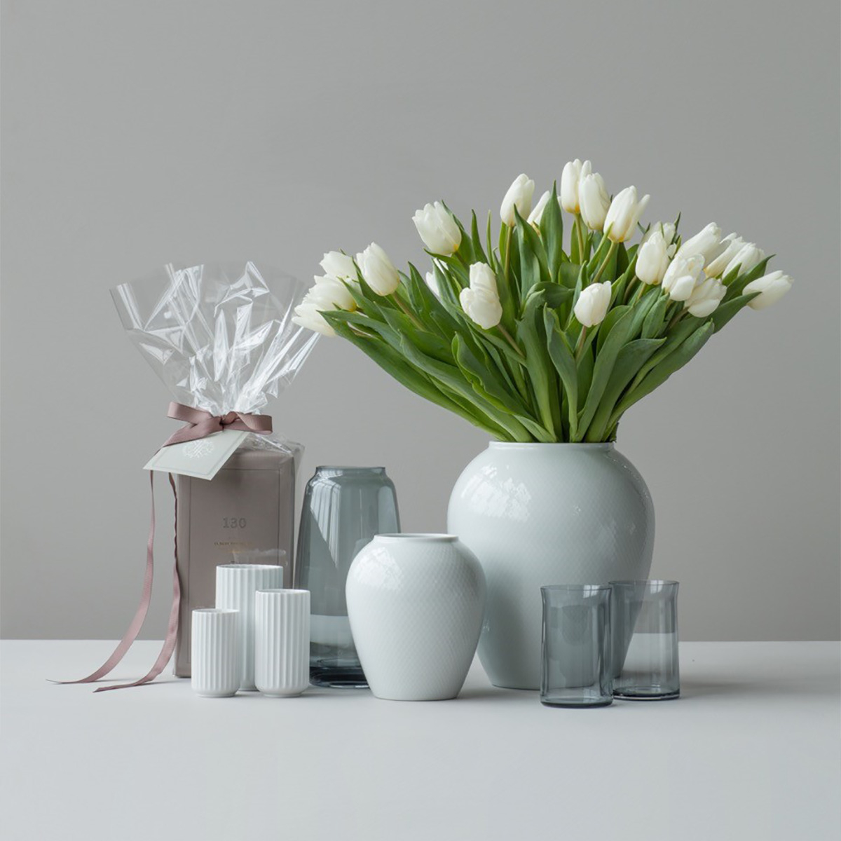 Rhombe Vase H25 cm hvid porcelæn