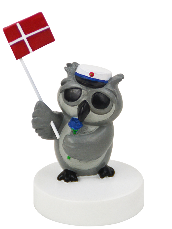 Bordflag, ugle med blå rose Bordflag, ugle med blå rose