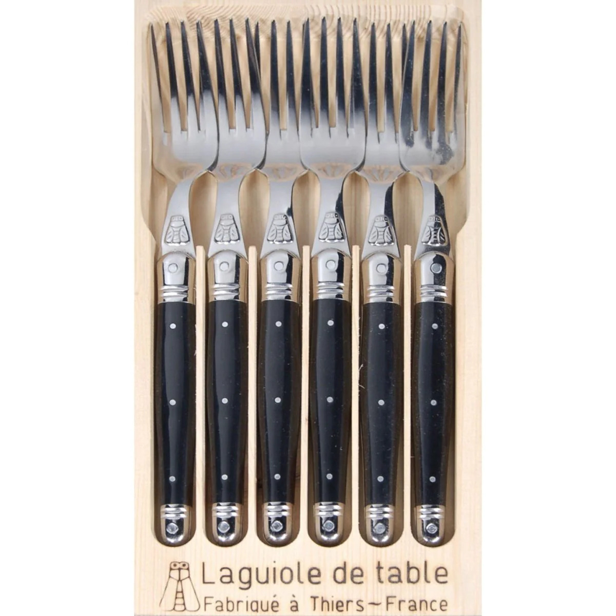 Laguiole 6 stk. gafler 1,5 mm sort ABS åben box*