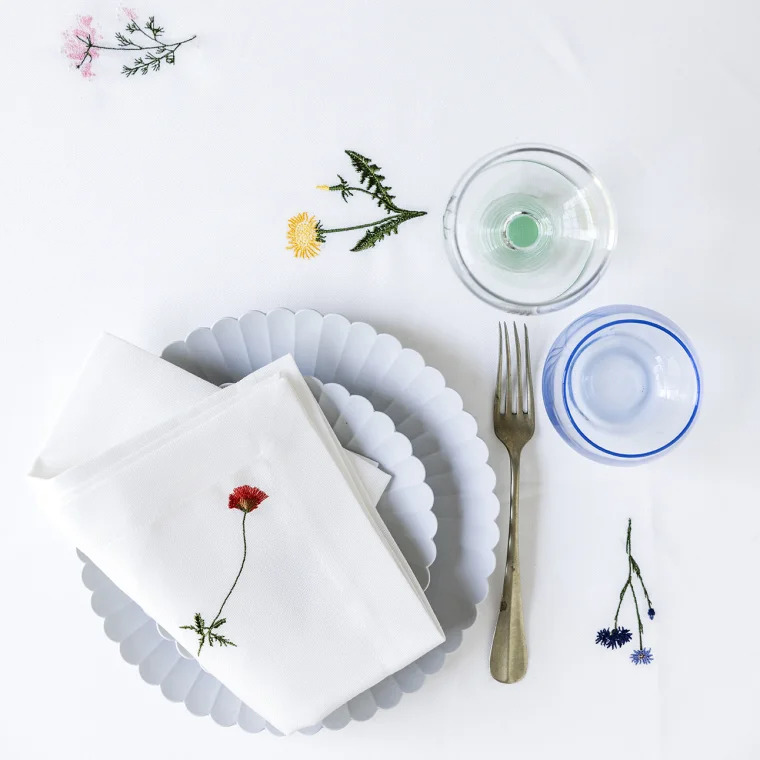 Langkilde & Søn Floradugen 135 x 340 cm – Broderier med blomster og historie Langkilde & Søn Floradugen 135 x 340 cm – Broderier med blomster og historie