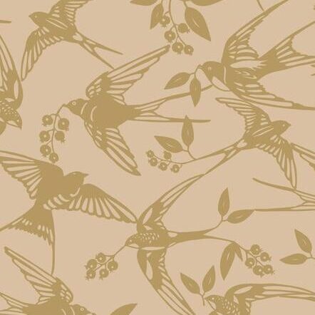 Akryldug med antiskrid – Bird Golden – Notes by Susanne Schjerning - i metermål Akryldug med antiskrid – Bird Golden – Notes by Susanne Schjerning - i metermål