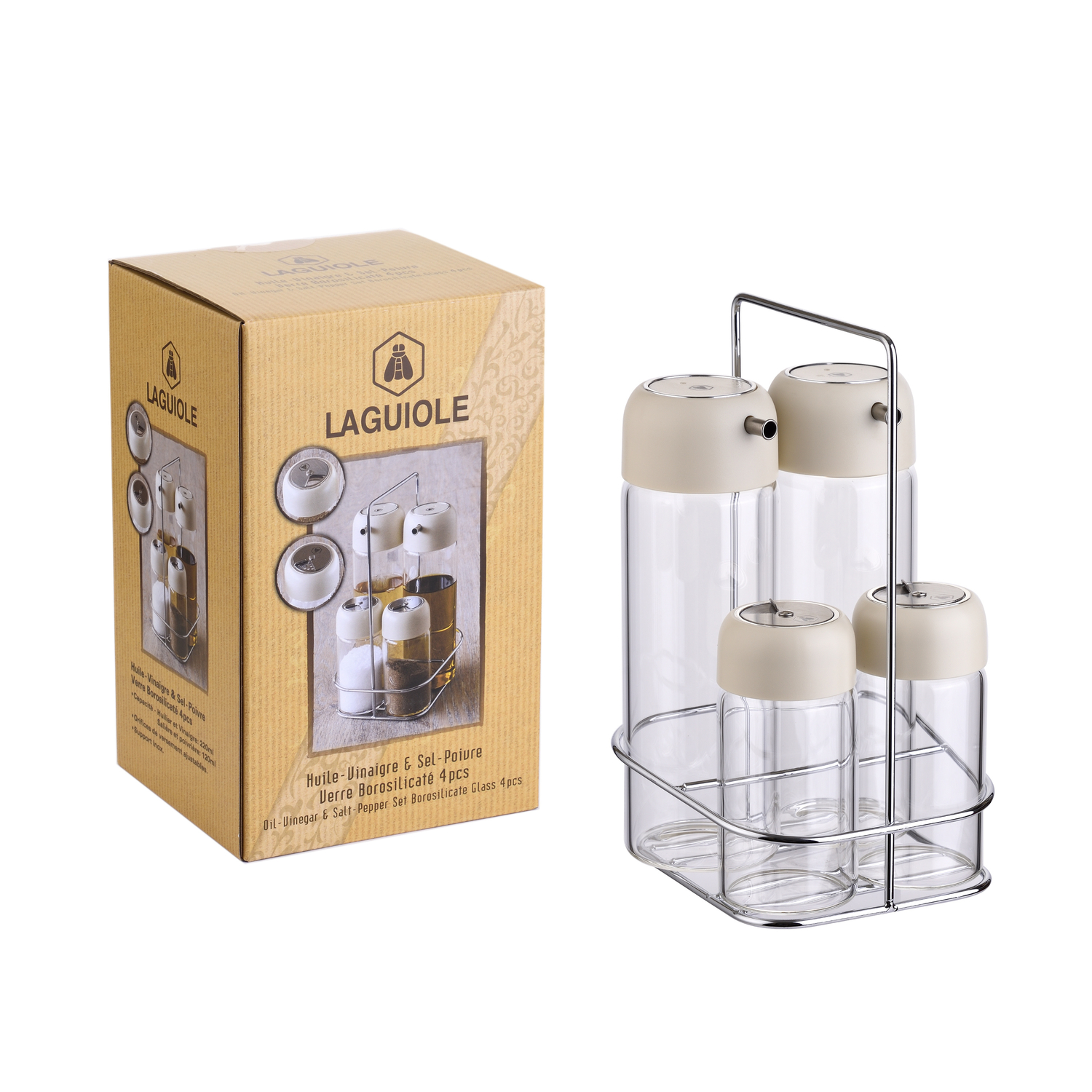 Laguiole Salad Dressing sæt, 4 dele + bakke