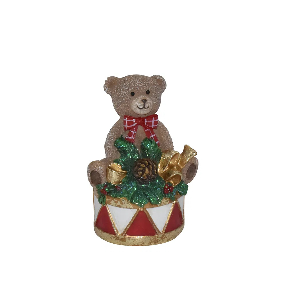 Bamse på tromme, multifarvet, H8/D5 cm* Bamse på tromme, multifarvet, H8/D5 cm*