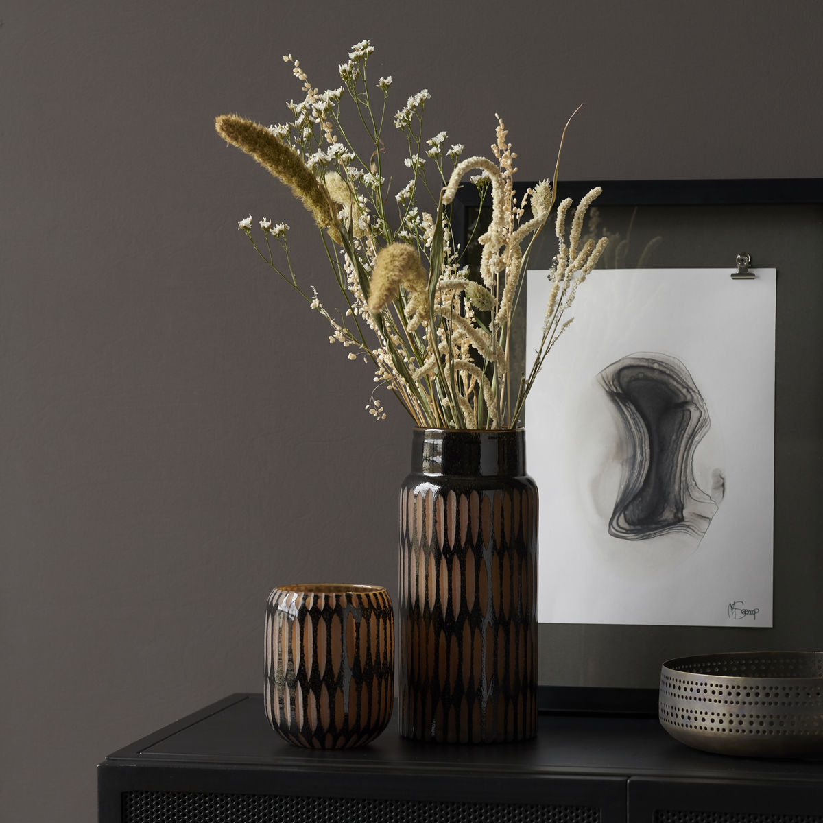 Pimpri vase, H 12 cm, sort/brun*