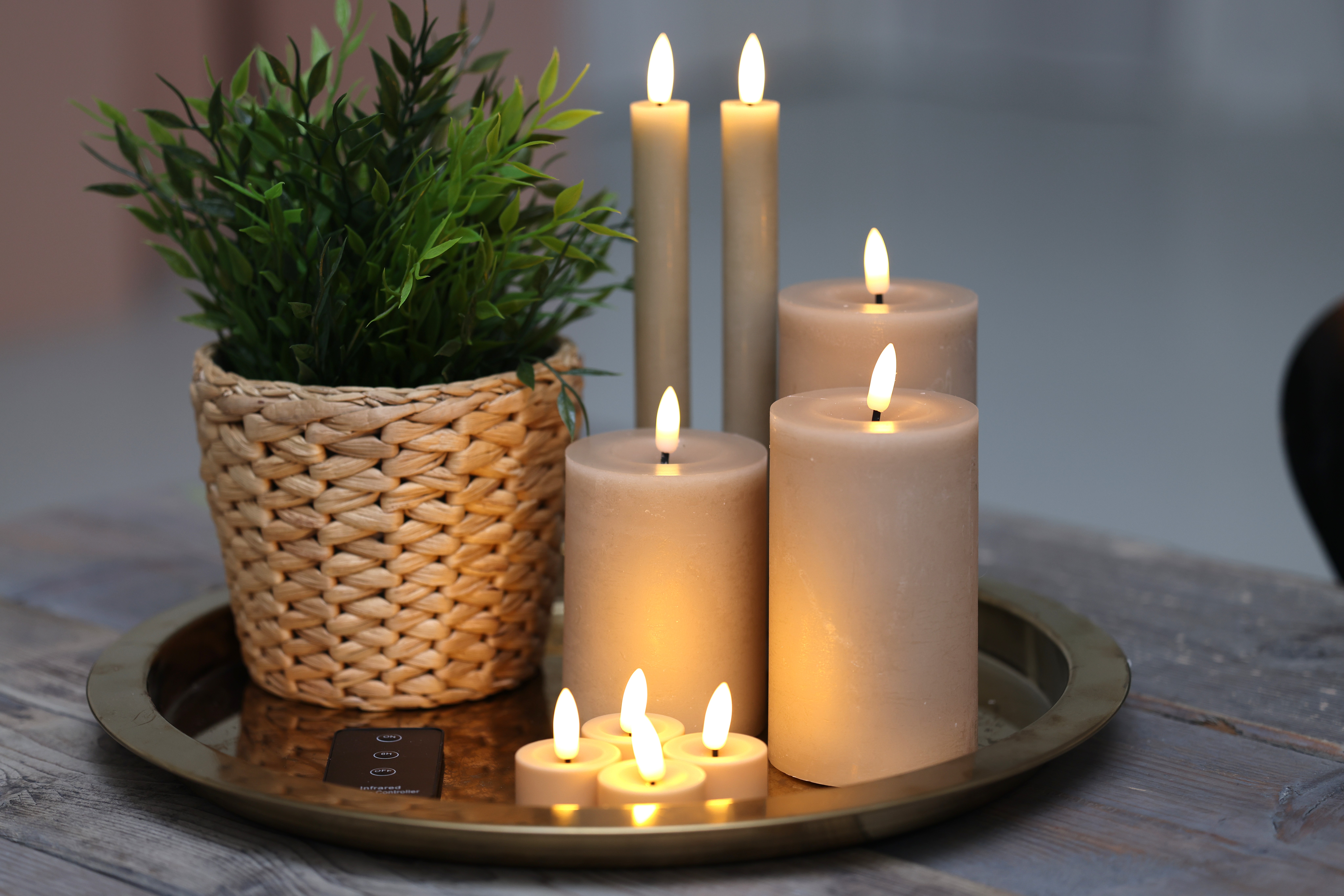 Skandi LED lys 10 Dele Sæt - Sand, med fjernbetjening