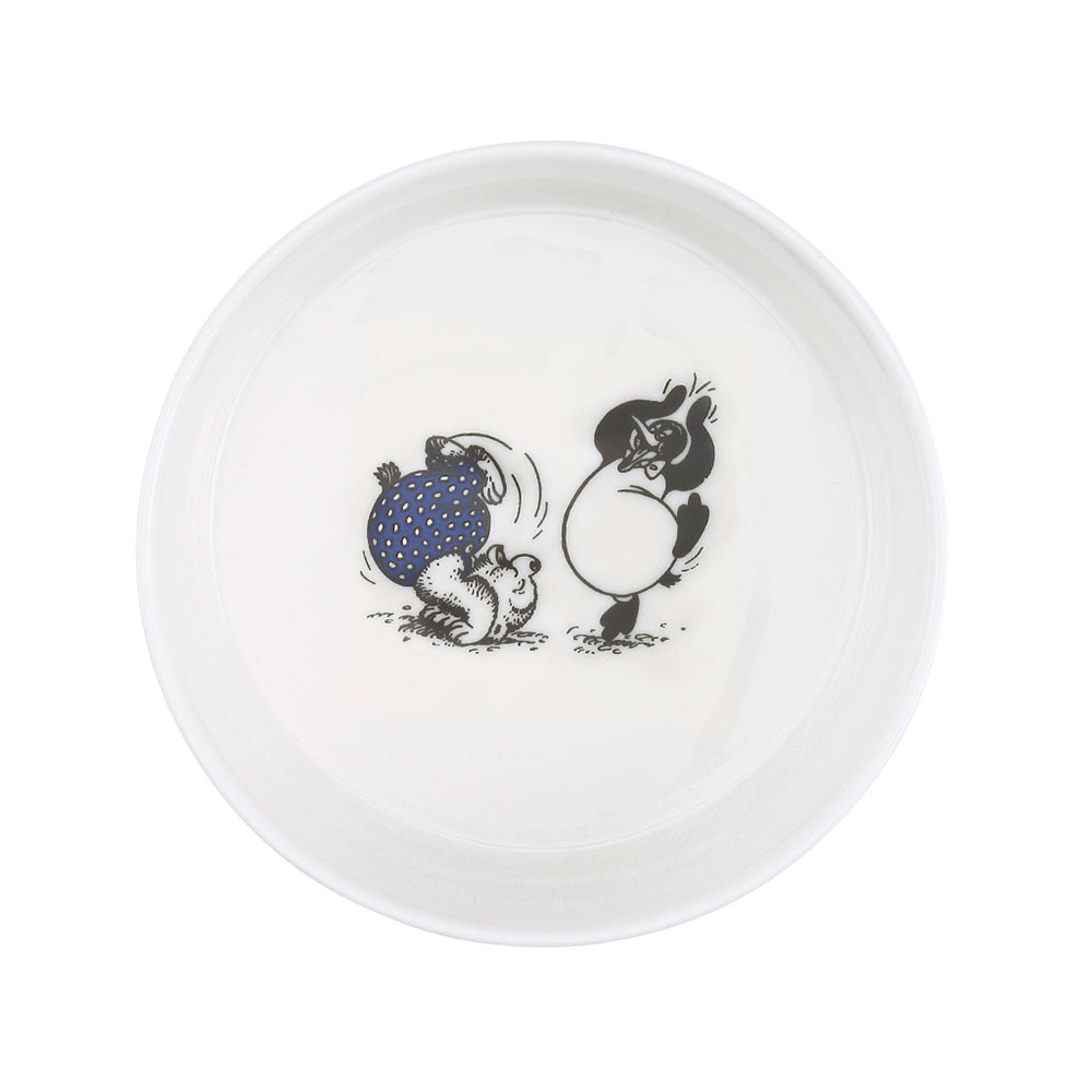 Skål, hvid porcelæn, sort/blå print
