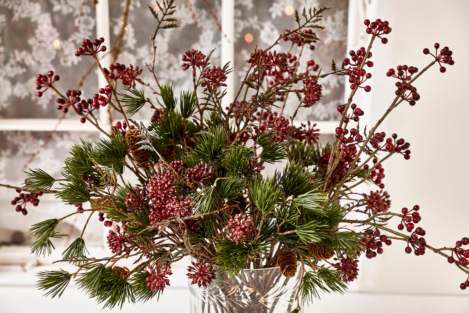 Silkeblomst Bær/bladgren 3 stk. 55 cm Grøn/Bordeaux