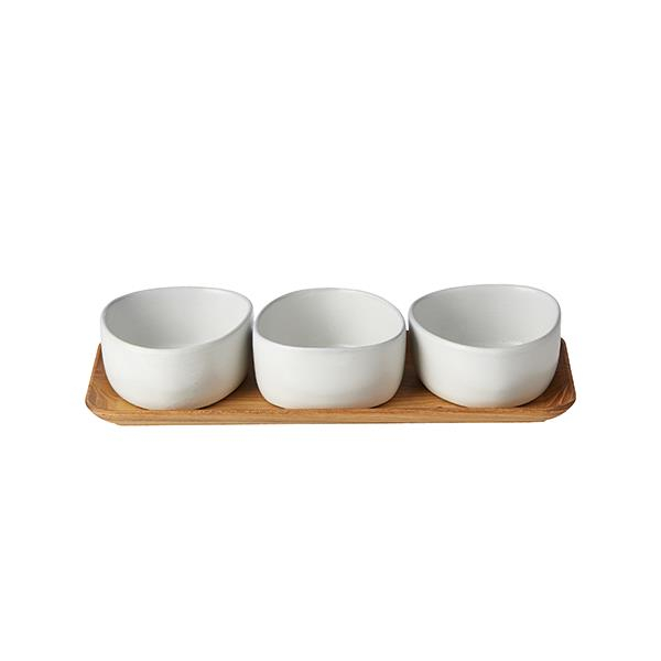 RAW Arctic White - Organic skåle på teakbrædt