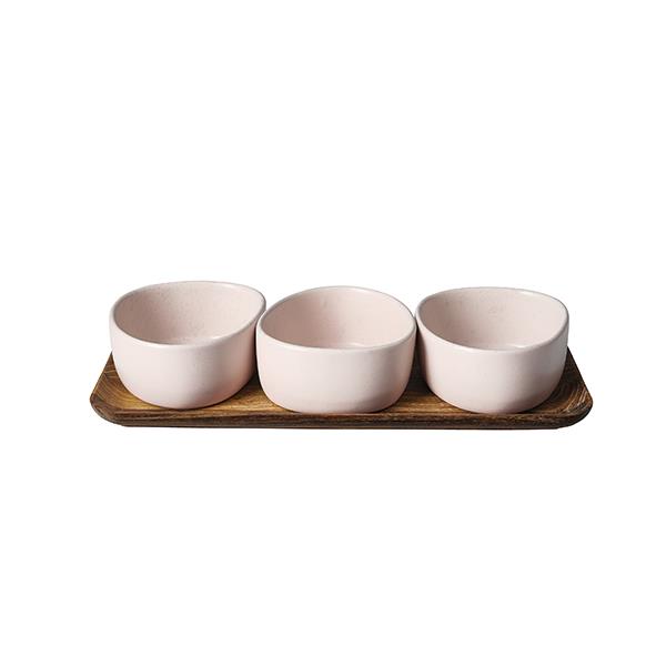 RAW Organic Nordic Nude - 3 x skål på teak træbræt 