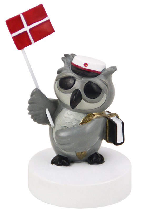 Ugle med bog og flag, rød Ugle med bog og flag, rød