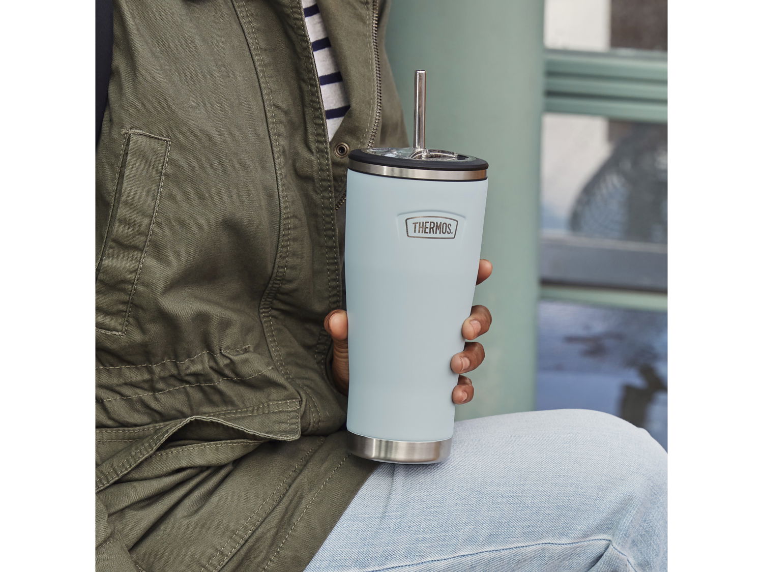 Thermos Termokrus med sugerør 0,7 liter Lyseblå